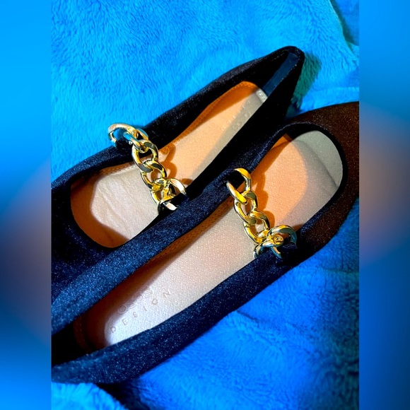 ASOS Design black velvet gold chain embellished flat size 9 - Picture 4 of 6